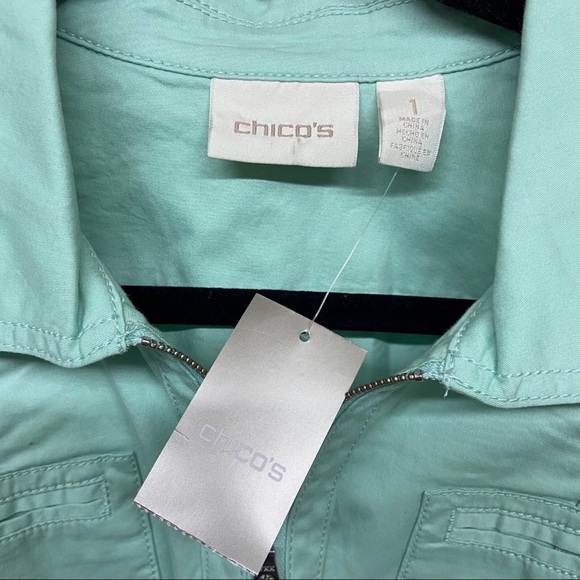Chicos Womens Zip-Up Summer Jacket Size 1 (M) 3/4 Sleeve Rib Inset Iced Mint NWT - Picture 8 of 8